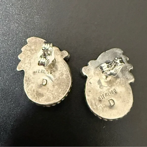 Vintage Signed D Native American Navajo Sterling Silver Turquoise Stud Earrings - Picture 6 of 14
